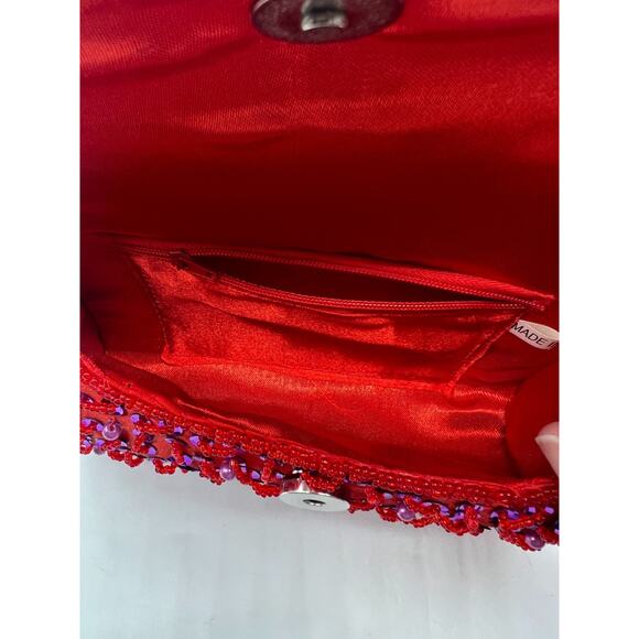 Evening Formal Wedding Red Purple Sequin Barrel Snap Purse Red Hat Ladies - Picture 5 of 9